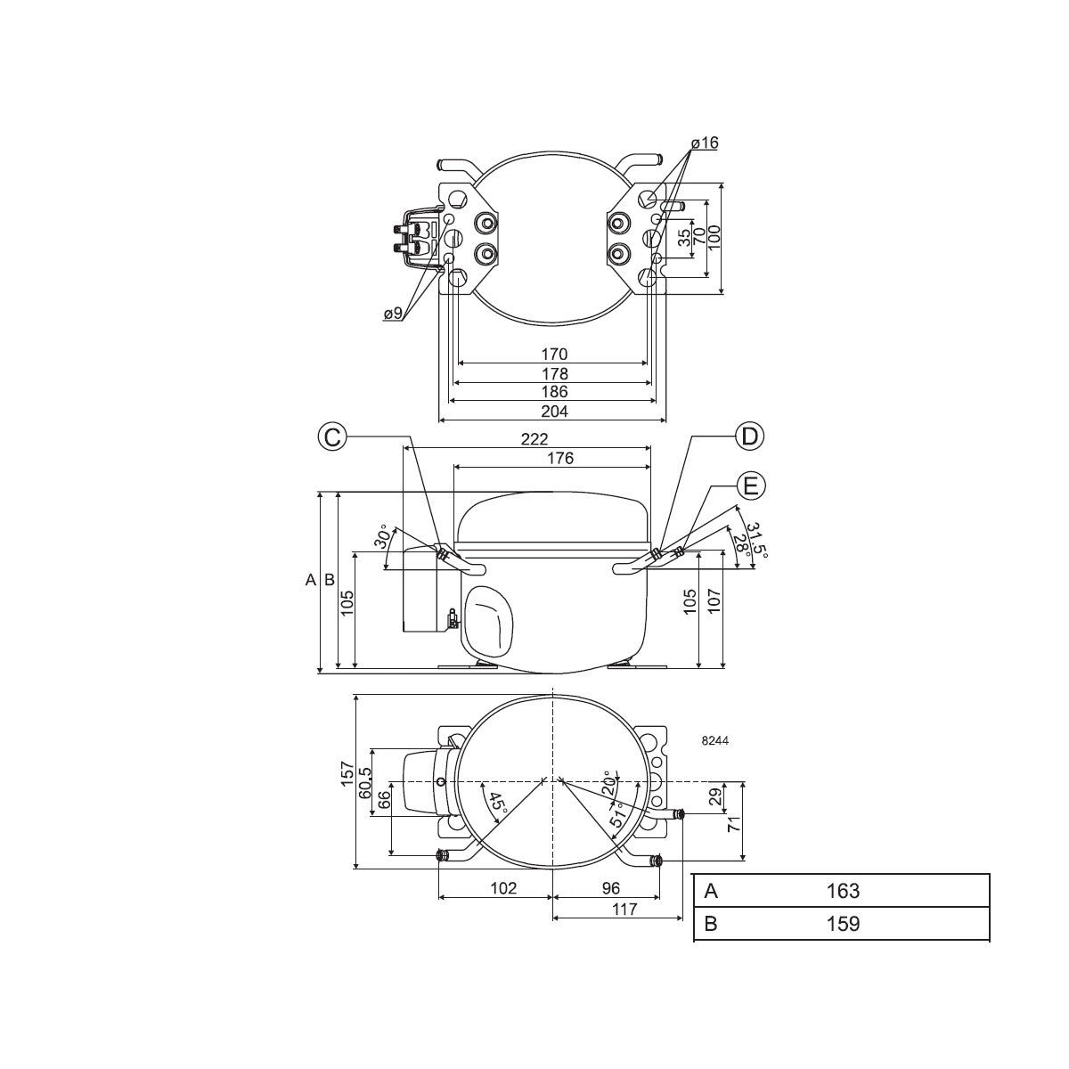Kompressor TL3G /TL3GX Danfoss Secop