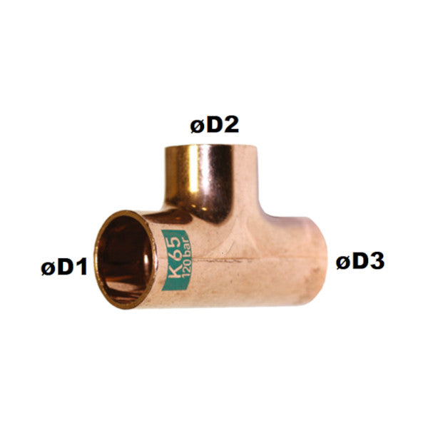 Solder tee 1 3/8 x 3/4 x 1 3/8" copper K5130
