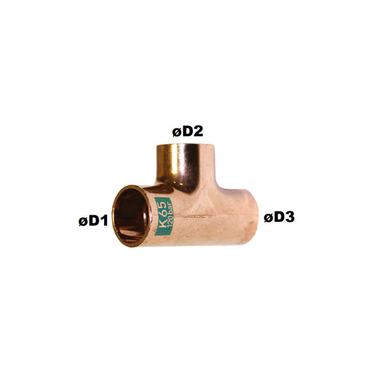 Solder Tee 5/8 x 1/2 x 5/8" Copper K5130