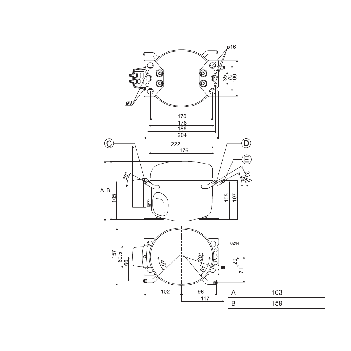 Compressor TLES5.7KK.3 Danfoss Secop